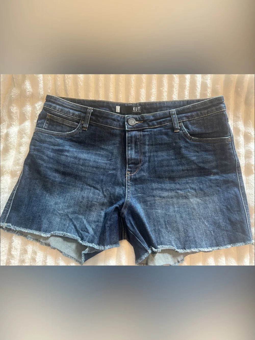 Kut from the Kloth Mid-Rise Dark Blue Gidget Fray Denim Shorts